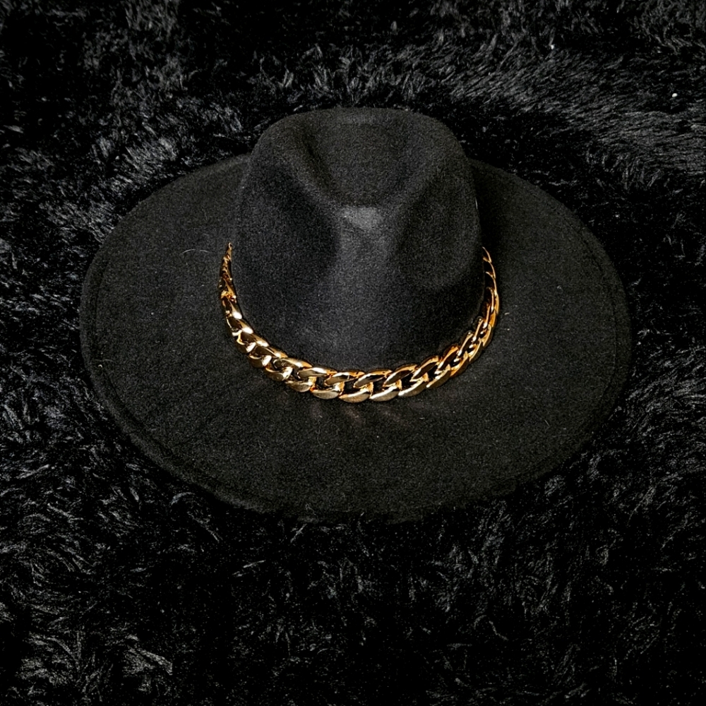 Black Cow Hat with Gold Chain